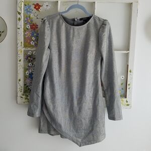 Metallic Long Sleeve Dress Ruched Size Large